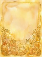 Vintage watercolor frame with ornate golden flourishes and botanical leaf details on aged cream background, suitable for invitations and decorative design projects.