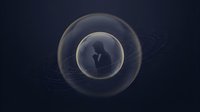 Silhouette of contemplative man in glowing spheres against dark background, representing protection, isolation, or introspection for conceptual design projects.