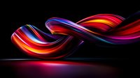 Vibrant twisted ribbon shape with flowing red, blue, and purple gradient colors against dark background, creating dynamic movement and abstract artistic effect.