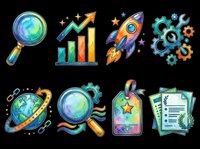 Colorful business and technology icons set isolated on transparent background, ready for t-shirt design, clipart, stickers, print-on-demand products and sublimation projects.