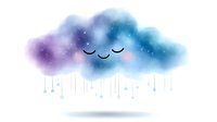 Cute watercolor cloud with sleeping face and hanging stars on white background for nursery decor and children design projects.