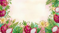 Tropical floral frame with dragon fruit, pink flowers, and green foliage on cream background. Decorative botanical border for invitations, cards, and design projects.