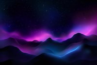 Mystical mountain landscape with vibrant aurora borealis dancing across starry night sky in purple and blue hues creating magical atmosphere.