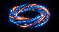 Swirling energy vortex with glowing blue and orange light trails creating dynamic spiral motion against dark cosmic background for futuristic designs.