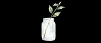 Watercolor glass jar with fresh green botanical stems and leaves isolated on transparent background, ready for t-shirt designs, clipart, stickers, sublimation and print-on-demand projects.