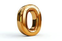 Golden metallic number zero on white background, glossy reflective surface with realistic lighting effects and shadows, isolated design element for typography.