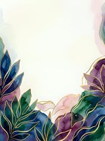 Watercolor botanical frame with jewel-toned leaves and gold accents on cream background, suitable for invitations, greeting cards, and design projects.