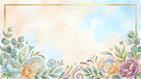 Watercolor floral border with roses, eucalyptus, and decorative swirls on cream background. Isolated design element for invitations, cards, and stationery projects.