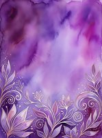 Vibrant purple watercolor background with ornamental floral borders and decorative swirls, suitable for invitations, posters, and design projects.
