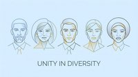 Diverse group of people portraits in minimalist line art style representing unity and inclusion concepts for business presentations and social campaigns.