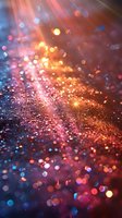 Magical glowing particles and bokeh lights creating dreamy atmosphere in orange and blue colors, abstract blurred background for festive designs and celebrations.
