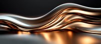 Luxurious metallic waves blend copper and silver tones creating smooth flowing curves against dark background, abstract modern design element for luxury branding.