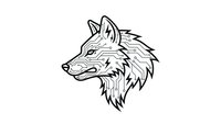 Wolf head profile line art drawing isolated on white background for tattoo design, logo creation, and graphic projects.