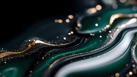 Luxurious emerald green and gold fluid art with flowing waves and metallic accents creating elegant abstract marble texture for premium design projects.