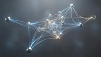 Glowing network nodes connected by luminous lines forming abstract digital mesh structure on dark background for technology and connectivity concepts.