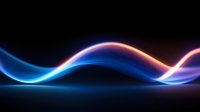 Glowing abstract wave lines in blue, pink and purple colors flowing smoothly against dark background creating dynamic light motion effect.