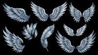 Isolated angel wings collection in blue tones on transparent background. Ready for t-shirt design, clipart, stickers, sublimation, print-on-demand products and digital crafts.