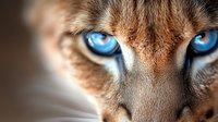 Close-up portrait of domestic cat with striking bright blue eyes and brown tabby fur pattern showing detailed facial features and whiskers.