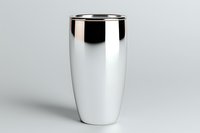 Modern white ceramic vase with metallic silver rim on neutral background, minimalist home decor accent piece for contemporary interior styling.
