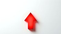Red arrow pointing upward on white background, isolated design element for business growth, success, and progress concepts.