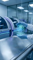 Medical professional hands holding glowing conscious choice brain hologram in modern laboratory with advanced equipment for healthcare technology concepts.