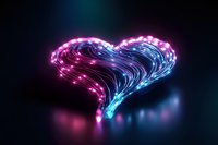 Glowing neon heart with flowing pink and blue light trails on dark background, suitable for love, romance, technology, and digital design projects.