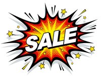 Comic book style sale explosion burst with stars and dynamic rays on white background for promotional marketing campaigns.