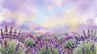 Watercolor lavender field with purple flowers blooming under soft pastel sky. Botanical illustration for aromatherapy, wellness and natural beauty concepts.