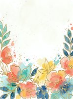 Watercolor floral border with coral, yellow, and teal flowers on cream background, isolated design element for invitations, greeting cards, and decorative projects.