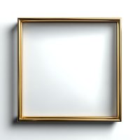 Empty golden square frame hanging on white wall with shadow for artwork display and interior decoration.