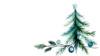 Watercolor Christmas tree with blue ornaments on white background, isolated holiday decoration for festive design projects and seasonal graphics.