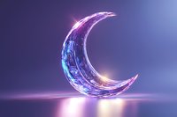 Glowing crescent moon with magical blue and purple light effects on reflective surface against dark background, mystical celestial art for spiritual designs.