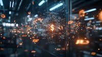Glowing digital dollar signs and financial data floating in dark space with blue light effects, representing digital currency and financial technology.