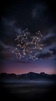 Sagittarius constellation archer figure glowing golden lines against starry night sky over mountain landscape with purple twilight clouds and cosmic atmosphere.