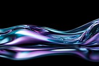 Abstract flowing liquid waves in vibrant turquoise blue and purple colors against black background create dynamic modern art composition with metallic sheen effect.