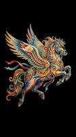 Ornate winged horse with intricate decorative patterns in gold, red, and blue isolated on transparent background. Ready for t-shirts, clipart, stickers, and print-on-demand designs.