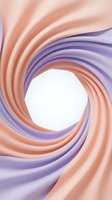 Swirling abstract spiral with flowing peach and purple ribbons creating a dynamic vortex pattern. Smooth gradient waves form a circular tunnel effect with white center space, suitable for backgrounds and design projects.