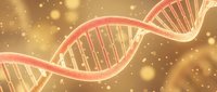 Double helix DNA strand glowing with golden light particles, representing genetic research, biotechnology, and molecular science concepts for medical and educational use.