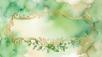 Watercolor green and cream background with ornate gold decorative frames and botanical floral elements, suitable for wedding invitations, greeting cards, and elegant design projects.