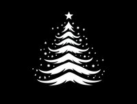 White Christmas tree silhouette with star and decorative elements on black background for holiday designs and seasonal projects.