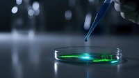 Laboratory pipette dispensing green liquid sample into petri dish for scientific research and chemical analysis in modern lab setting.