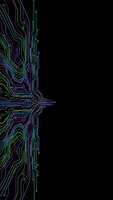Colorful circuit board pattern with neon green, blue and purple lines on black background for technology and electronics design projects.