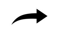 Black curved arrow pointing right on white background isolated for graphic design and presentation use.