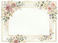 Elegant floral frame with dusty pink roses and eucalyptus leaves on cream background. Wedding invitation border design with botanical elements and gold accents.