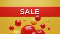 Red and yellow sale banner with glossy spheres and bubbles for retail promotions, marketing campaigns, discount advertising and commercial design.