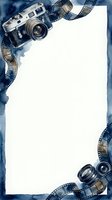 Vintage film camera and movie strip border frame isolated on white background, ready for design use on posters, flyers, and promotional materials.