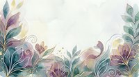 Watercolor floral border with ornamental leaves and blooms in soft pastels, isolated on white background for design projects.