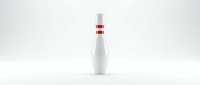 White bowling pin with red stripe isolated on white background, ready for sports design, marketing materials, and recreational activity graphics.