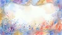 Watercolor frame with ornate swirls and musical notes in pastel rainbow colors. Decorative border for invitations, greeting cards, and artistic projects.