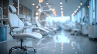 Modern dental office interior with white treatment chairs and professional equipment in clean medical facility for healthcare services.